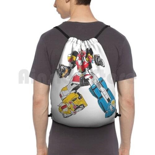 Zords Backpack Drawstring Bag Riding Climbing Gym Bag 4 Zords Red Ranger Unleashed Rangers Super Sentai Pink Ranger Blue