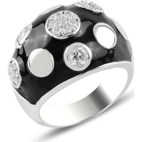 Silver 925 Sterling Enamel & Zircon Crystal Ring