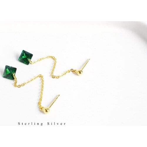 New Arrival Green Cubic Zircon Stone Long Chain Tassel 925 Sterling Silver Gold Earrings For Women Girls Party Gifts Jewelry