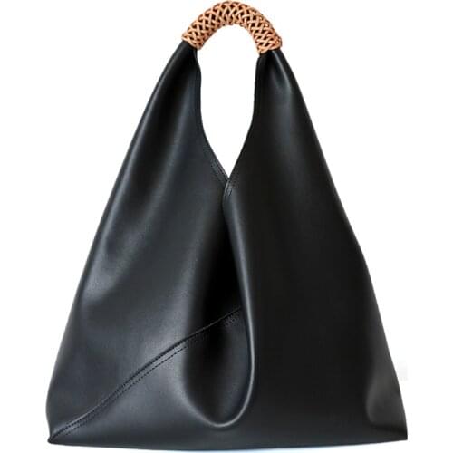 WOONAM Women Fashion Handbag Large Capacity Genuine Calf Leather Woven Handle Classic Vintage Shoulder Hobo Bag