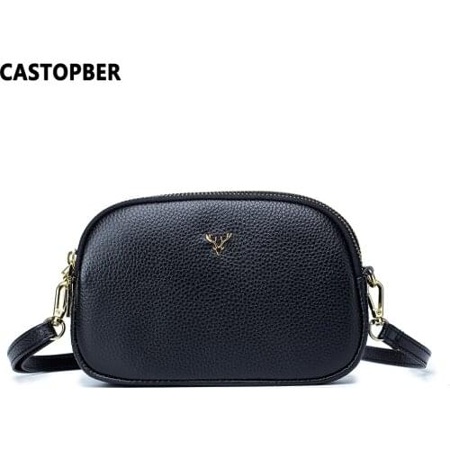 Women Fashion Triple Gold Zipper Crossbody Bag 3 Layers Compartment Cow Genuine Leather Shoulder Bags For Cell Phone Ladies Best