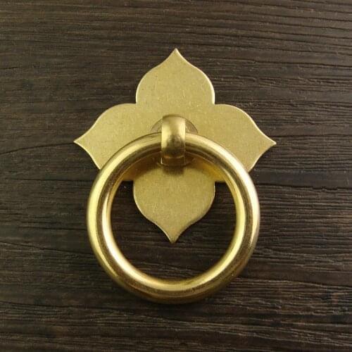 Vintage Brass Handles Door Pull Handle Cabinet Dresser Drawer Leaf Knobs Handle,Chinese Furniture Hardware,5.5*4.2cm,8Sets