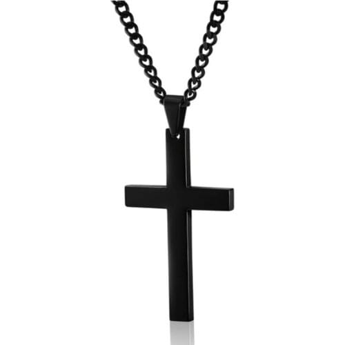 Vintage Cross Pendant Necklace Stainless Steel Black Chain Pendant Necklace Men Necklace (60cm)
