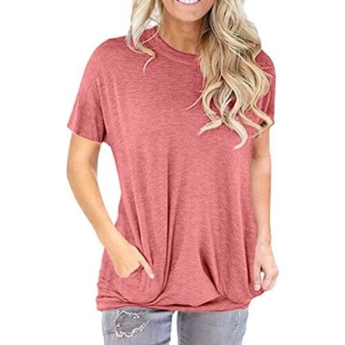 Summer T Shirt Women new 2021 round collar loose bats short sleeve T-shirt pocket Tee Tshirts dropshipping BYT2108