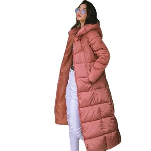 X-long oversized thick fashion parkas women casual solid with pockets womens jacket hooded 2021 cotton slim Women coat