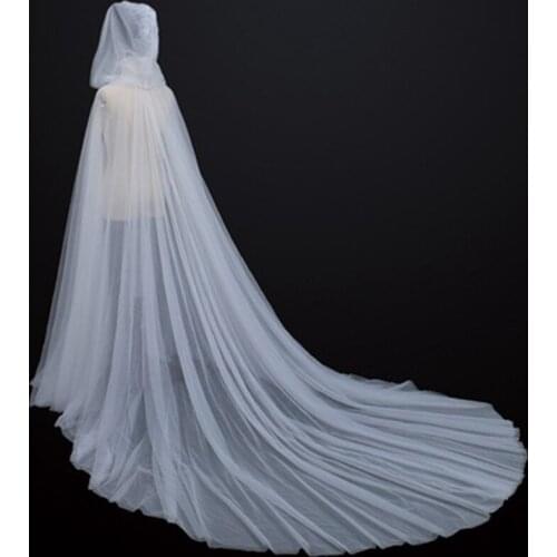 White Wedding Jackets Cape Bridal Girlfriend Wrap Tulle Floor Length Coat With Hat Cape Big Skirt Hemline for wedding hallowmas