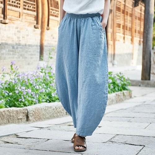 ARANSUE Femal Spring and Summer pants New Style Retro pantalon femme Sand Wash Ramie Trousers