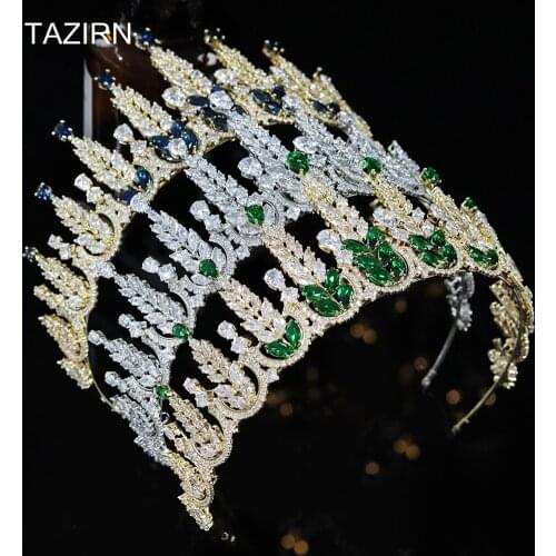 Vintage 5A Full Cubic Zirconia Princess Queen Crowns for Quinceanera Wedding Bridal Tiaras Zircon Pageant Headpieces for Women
