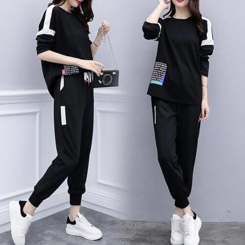 Fashion Print Cacual Sportswear Womens sets 2020 Spring Big size 5XL Suits O-neck Sportshirt Elastic Slim Pants Set Women Suits