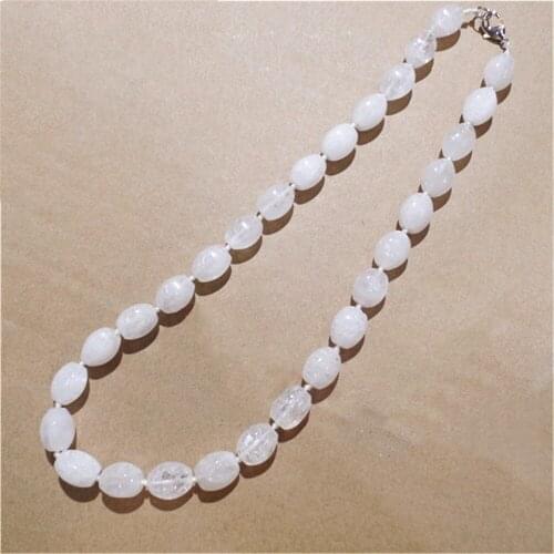 1 Strand/28Pcs 14x10mm Wholesale Fashion Jewelry Natural White Crystal Facet Six Angle Oval Pendant Necklace Length 210mm S1083