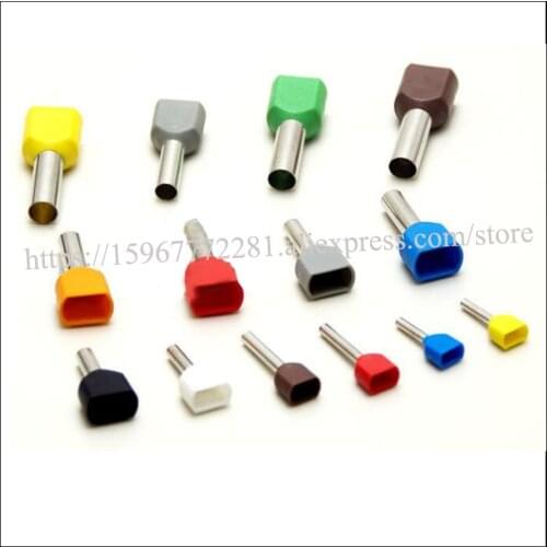 1000PCS terminal Insulated Twin cord end terminal TE cold-press double-pipe copper+PP.nylon max voltage UI 300V TE0508,7508