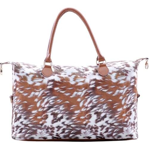 3Pcs Cow Printed Travel Tote Bag Leopard Canvas Weekender Handbag Buffalo Plaid Duffle Bag For Women