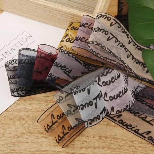 5yards 25mm/40mm Letters Printed Stain Organza Ribbon DIY Hair Accessories Clothing Material Packaging Use Snow Gauze Ribbons