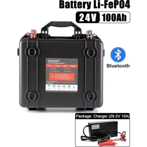 24V 100Ah Lifepo4 Rechargeable Battery With Build in Bluetooth BMS Deep Cycle For Solar System Outdoor Power Supply RV EV Boat