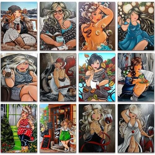 New Diamond painting Fat lady cartoon Woman Girl beautiful beauty 5D Full Square Drill embroidery Cross stitch Round mosaic FW03