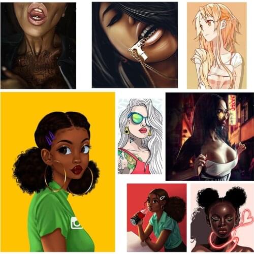 Black Girls Photo Art Patches For Clothes DIY Custom Manga Girl Heat Transfer Patches Thermo-stickers For Woman T-shirt