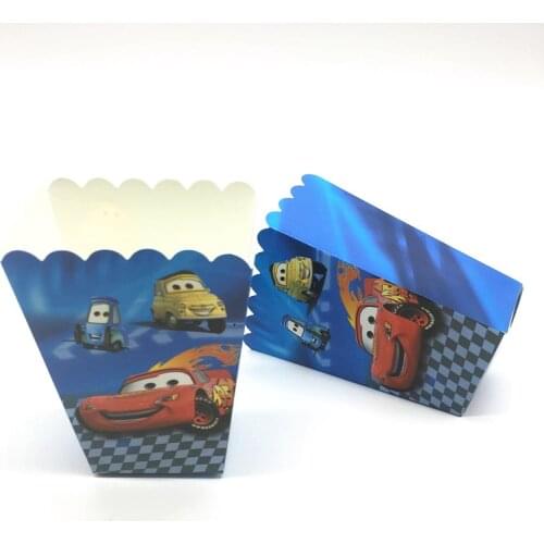 Disney Cars Theme 6pcs/lot Lightning McQueen Paper Popcorn Box Wedding Kids Birthday Paper Box Movie Boxes Decoration Supply