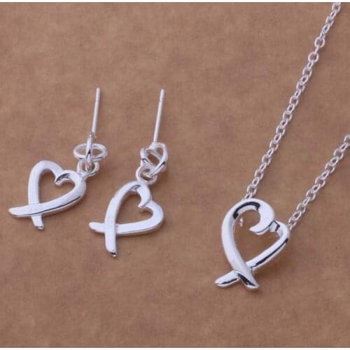 AS052 Hot Sale Free Shipping Silver Fine Jewelry,Wholesale 925-Sterling-Silver Charms Fashion Sets Earring 164 + Necklace 590