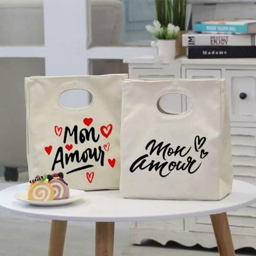 French Print Portable Lunch Bag Thermal Insulated Bento Box Tote Cooler Handbag Dinner Container School Food Storage Pouch Gifts
