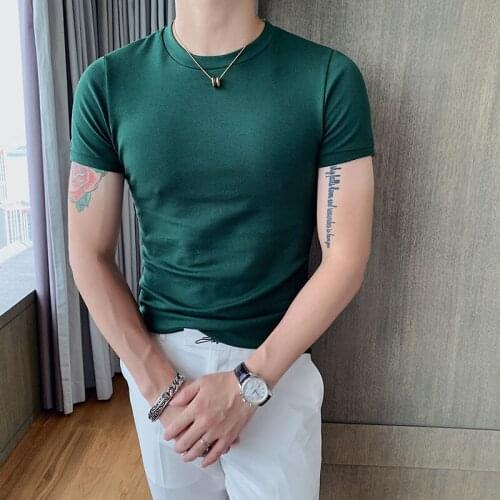 Spring New 7 Solid Color Short Sleeve T-Shirt Men Slim Fit Camiseta Masculina Streetwear Bottom Mens T Shirts Tee Shirt Homme