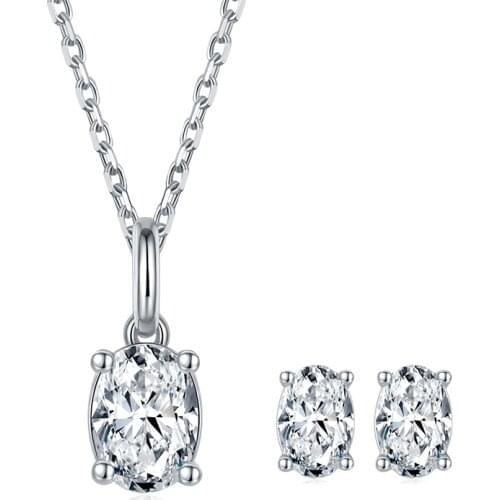 BOEYCJR 925 Silver F color Oval cut 1ct pendant 0.5ct earrings Moissanite VVS1 Fine Jewelry Necklace&Earrings Women Jewelry Set