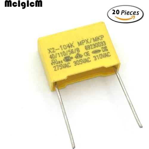 MCIGICM 20pcs 100nF capacitor X2 capacitor 275VAC Pitch 15mm X2 Polypropylene film capacitor 0.1uF