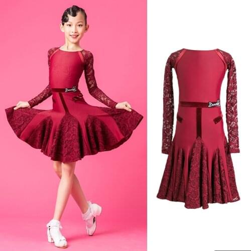 Lace Latina Dance Dress Girls Performance Costume Salsa Dancewear Ballroom Practice Wear Tango Dance Outfit Fashion Dress JL2526