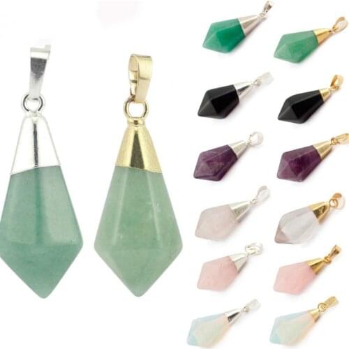Natural Crystal Hexagonal Bullet Pendant Geometric Conical Faceted Necklace Pendant Spirit Pendant DIY Jewelry Accessories