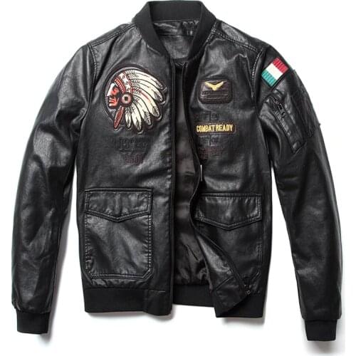 Spring Autumn New Classic Brand Men Bomber PU Leather Jackets Indian Chief Embroidered male Air force flight Jacket Coats