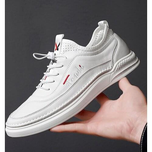 Mens Spring Autumn Casual Shoes Leather Lace Bottomed Small White Shoes Light Fashion Trend Comfortable Casual Board Shoes