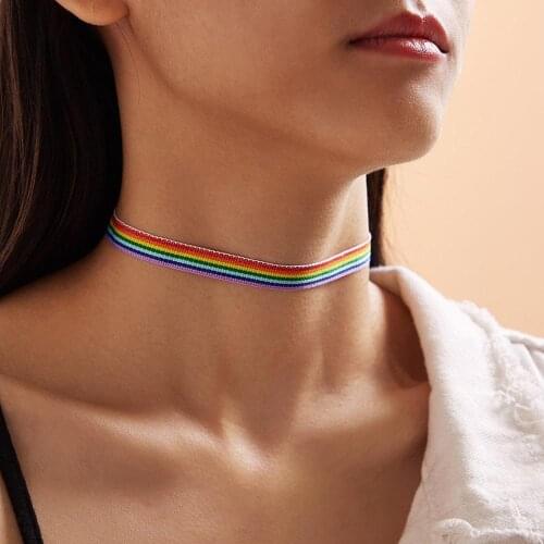 Men Women Gay Pride Rainbow Choker Necklace LGBT Gay And Lesbian Pride Chocker Color Ribbon Collar Friendship Jewelry Party Gift