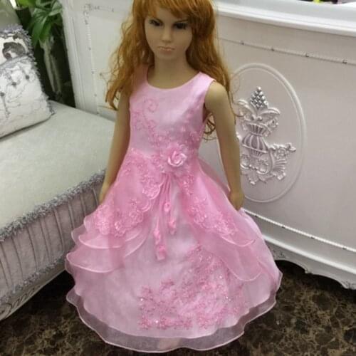 New Girl Dress with Hoop Inside Flower Embroidered Party Wedding Bridesmaid Princess Dresses Formal Children Clothes