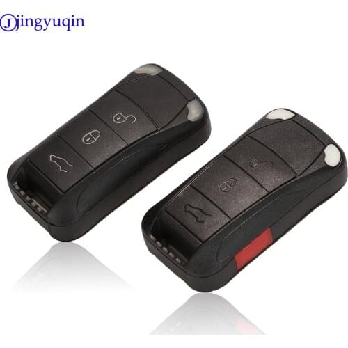 Jingyuqin new Replacement Shell Remote Flip Folding Car Key Case Fob 3/4 Buttons For Porsche Cayenne GTS black