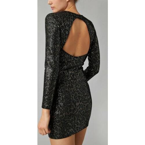 Sequin dress Sexy backless Women Long Sleeve Party Dress Elegant women new season black