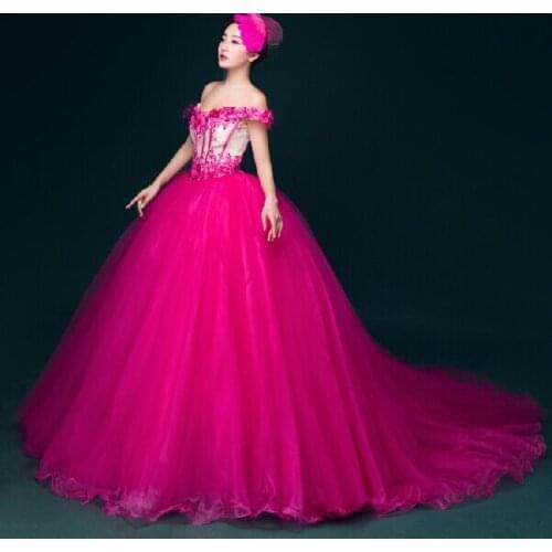 Hot pink embroidery court medieval dress Renaissance gown Sissi princess dress Victorian Gothic/Marie Antoinett Belle Ball
