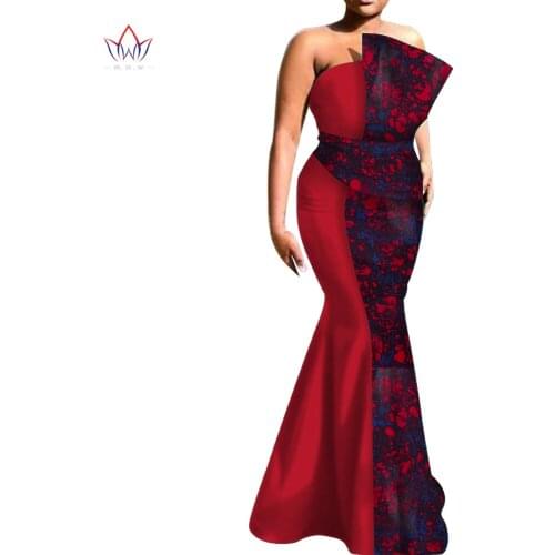 African Women Wedding Party Dress Bazin Riche African Clothing Off Shoulder Print Long Dress Bridesmaid Dress Engagement WY6236