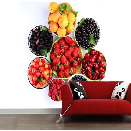 Custom 3D wallpaper, fruit strawberry cherry blackberry for kitchen restaurant background decorative waterproof wallpaper