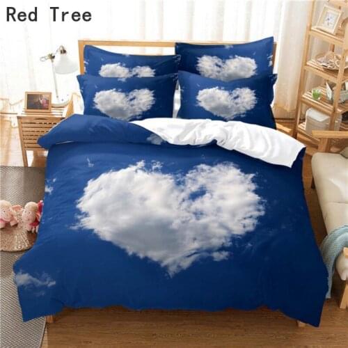 Heart Shape White Cloud Blue Sky Pattern Bedding Duvet Cover Set 3d Digital Printing Bed Linen Fashion Design Comforter Quilt