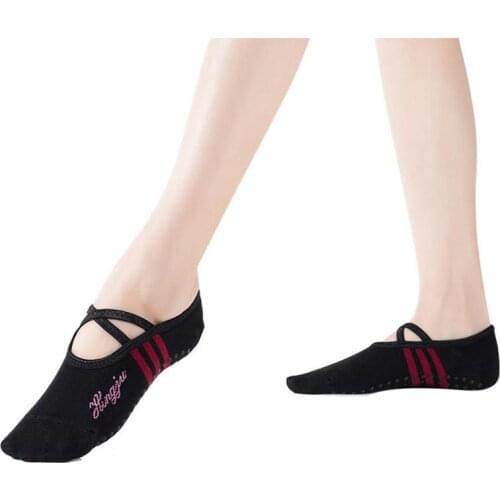 Professional Yoga Socks Cotton Womens Halter Stealth Boat Socks Non-Slip Tape Sock Ballet Dance Socks 6Colors