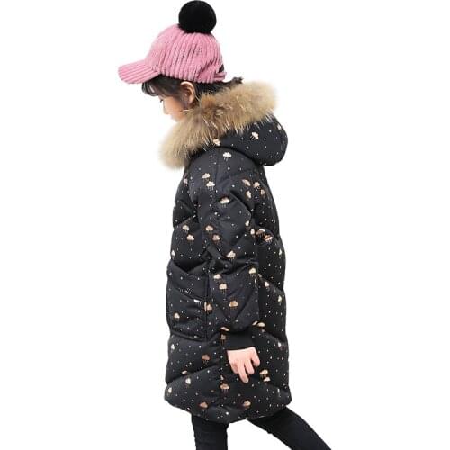 Girl fashion new down jacket Long winter jacket for girls Girl thickened cold jacket Girl solid color printed down jacket