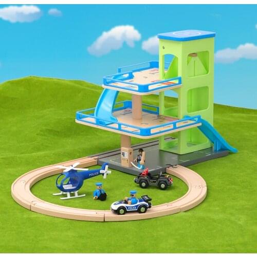 Simulation Parking Lot Car Lift Building Racing Track Car Compatible with Wooden Track Wood Toy Railway Educational Boy Gifts