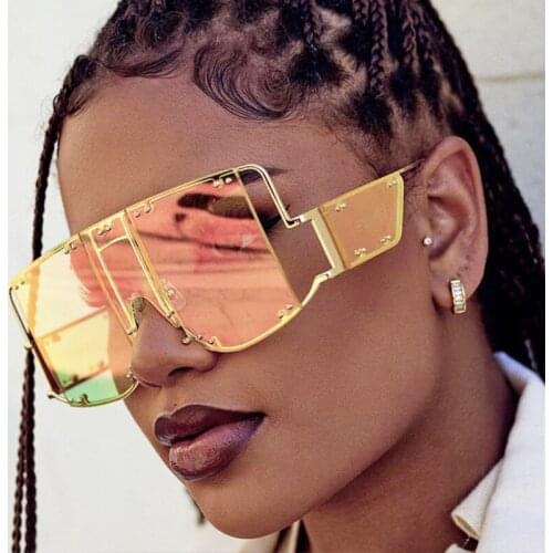 New Oversized Frame Sunglasses Women Large Size Sunglasses Men Metal Frame Vintage Big Mirror Retro Glasses