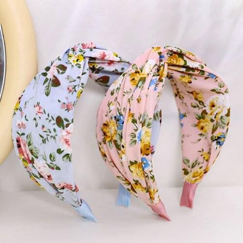 Girl Fabric Print Wide Headbands For Women Cross Hair Bands Bows Accessories Fashion Korean Summer New Sweet Wholesale