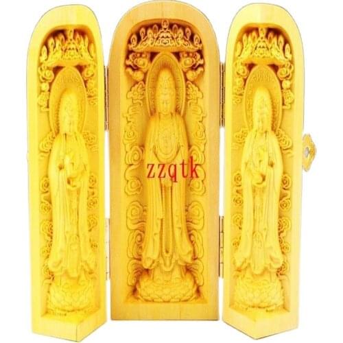 Decorated 100% Boxwood Highly Difficulty Carved God Of Wealth Statue Folding Box