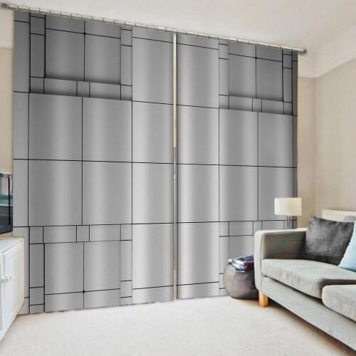 High quality custom 3d curtain fabric grey geometry curtains 3D Window Curtains For Living Room Bedroom