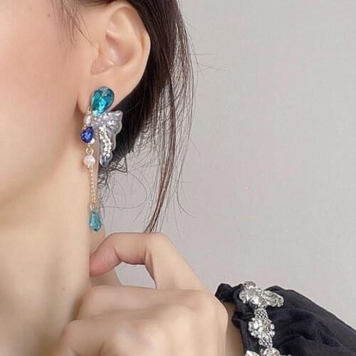 VSnow Luxury Summer Multiple Arcylic Butterfly Dangle Earring for Women Shining Waterdrop Rhinestone Long Tassel Earring Jewelry