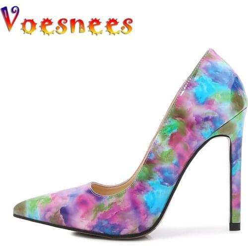 Voesnees Brand Women Shoes shallow printing Female Pumps Pointed Toe Wedding shoes high Heels 11cm Sexy 2021 Office & Career