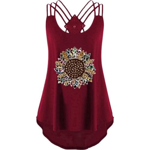 Sunflower Tops For Female Blusas Mujer De Moda 2021 Womens Summer Print Sleeveless Back Cross Strap Cassette Tank Tops Рубашка