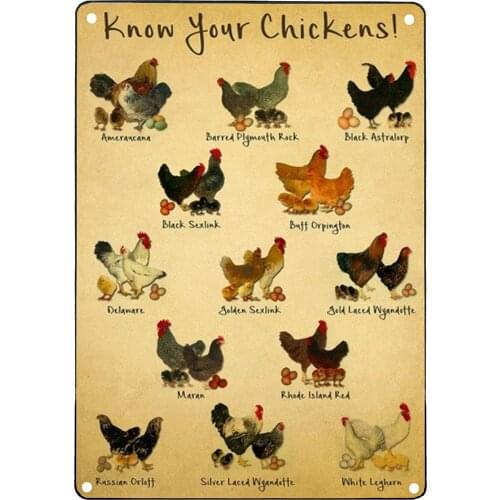 Retro Tin Signs Kitchen Know Your Chickens Metal Sign, Animal Metal Sign Wall Art, Chicken Breeds Bar Wall Decor For Home