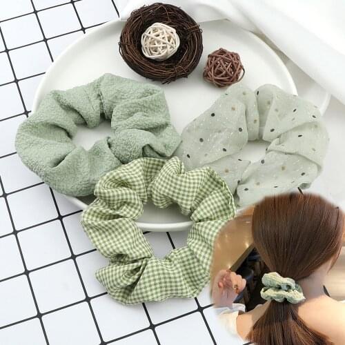 1-3Pcs/Set Green Literary Candy Colorful Dot Lady Lattice Wave Point Elastic Hair Ties Hair Rope Tulle Large Intestine Hair Ring